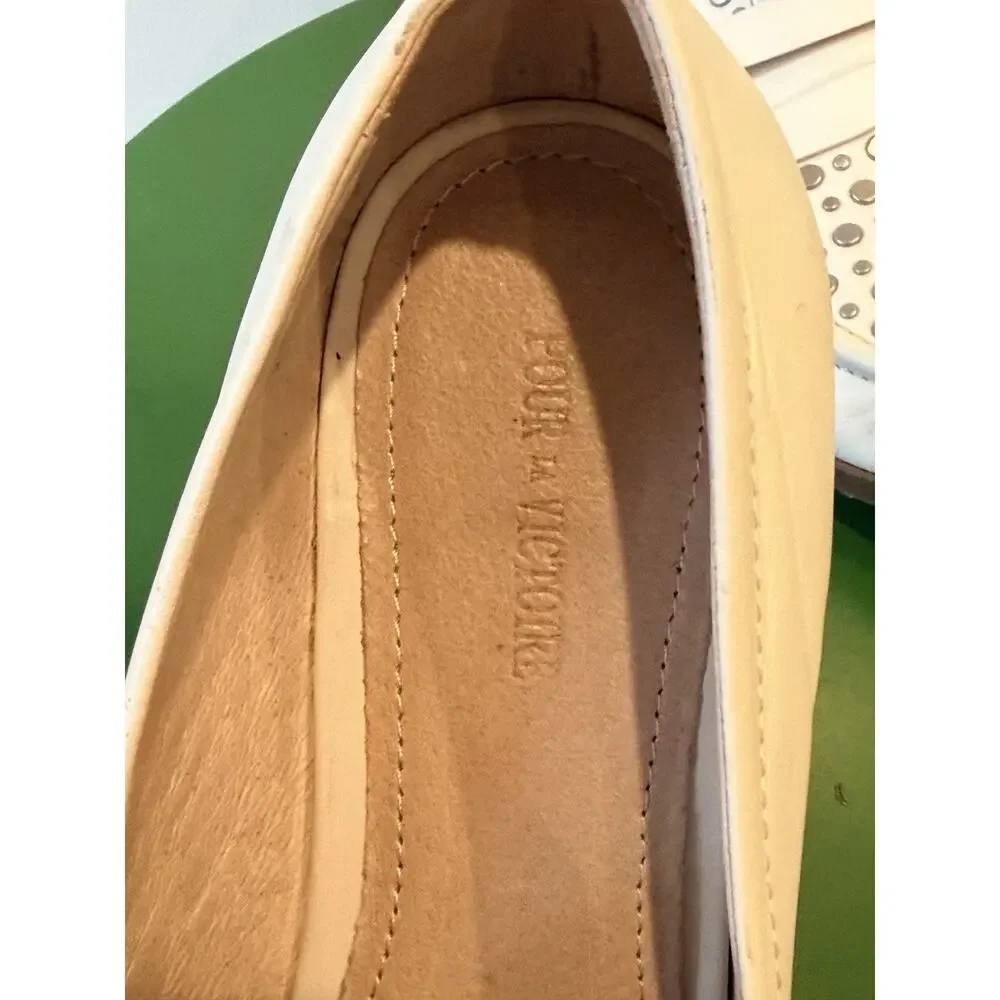 Pour La Victoire Lavis Eggshell Leather Studded Loafers Size 7.5